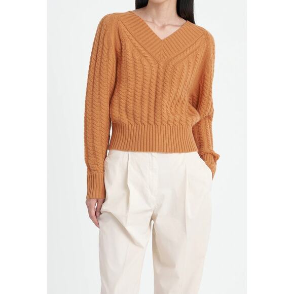 Theory orange textured pullover cashmere cable knit sweater - Picture 1 of 6